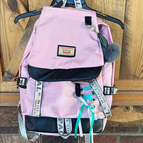 fengdong Handbags - Fendong Girls Korean style pink and black backpack bow knot fur ball, charger
